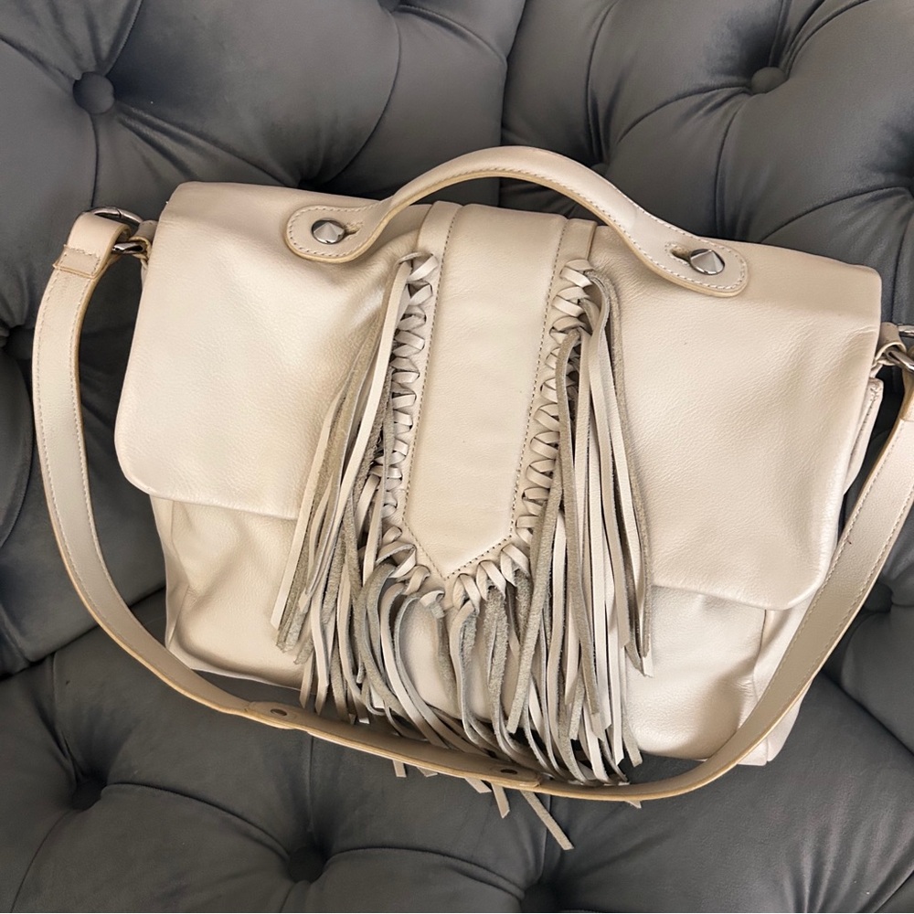 Sam Edelman Beautiful Leather 🤩Michelle Ivory Fringe Satchel Bag - Picture 2 of 10